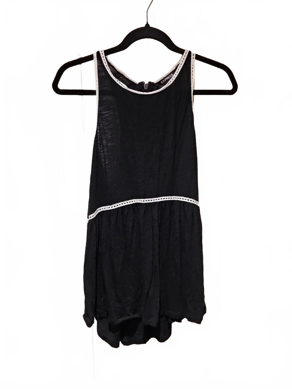 Express Tank Top Black M Cotton Modal Boho Racerback Crochet Trim Back Zip Y2K